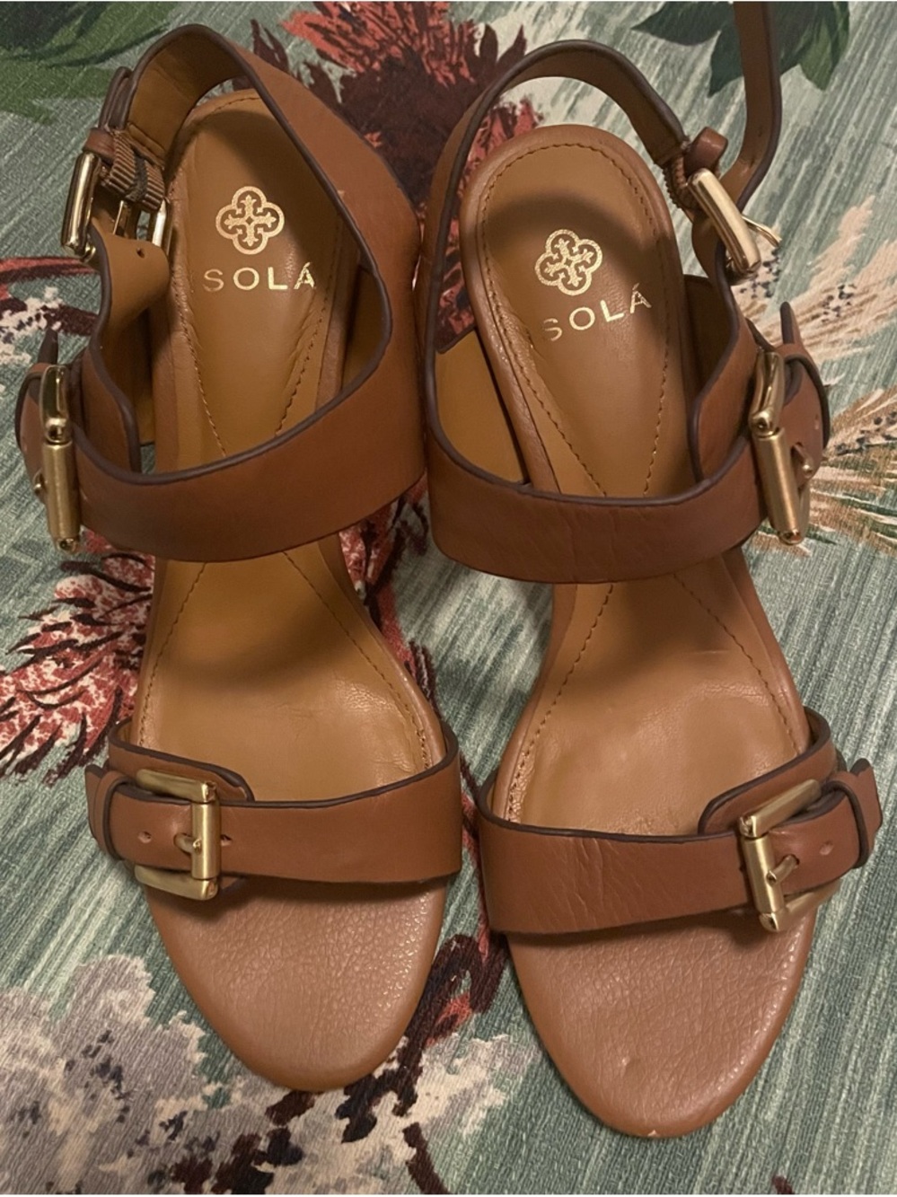 Isola’s Whiskey Tan Leather With Gold Buckle-Strap Sandals